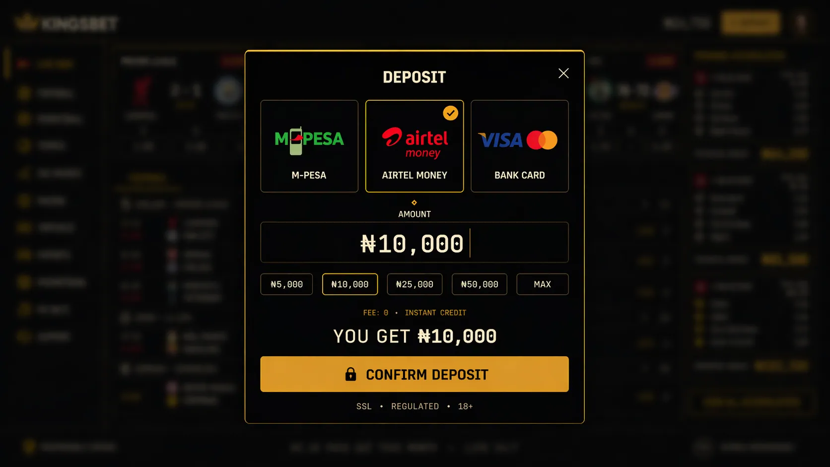 Cashier modal with M-Pesa · Airtel Money · Bank Card parity